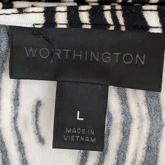 Women's WORTHINGTON Black/Tan Print Faux Wrap Sleeveless Sheath Dress; Size L - Picture 3 of 4